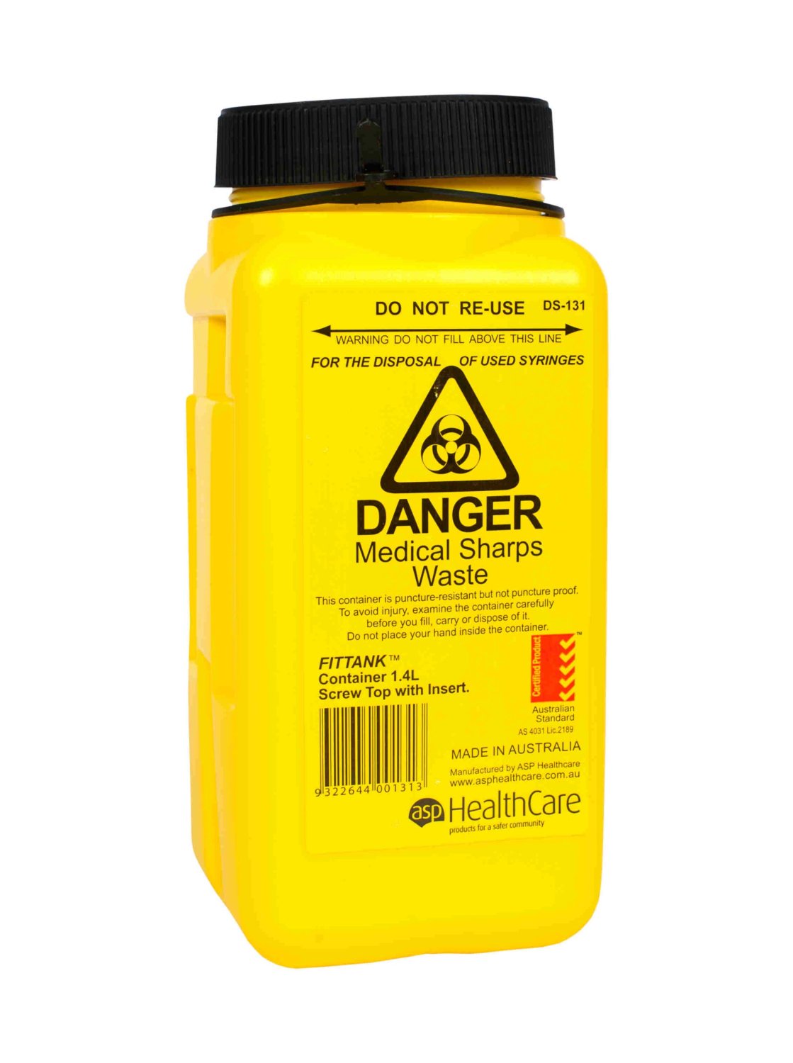ASP HEALTHCARE SC14 Sharps Container Fittank 1.4L Screw Cap with Insert