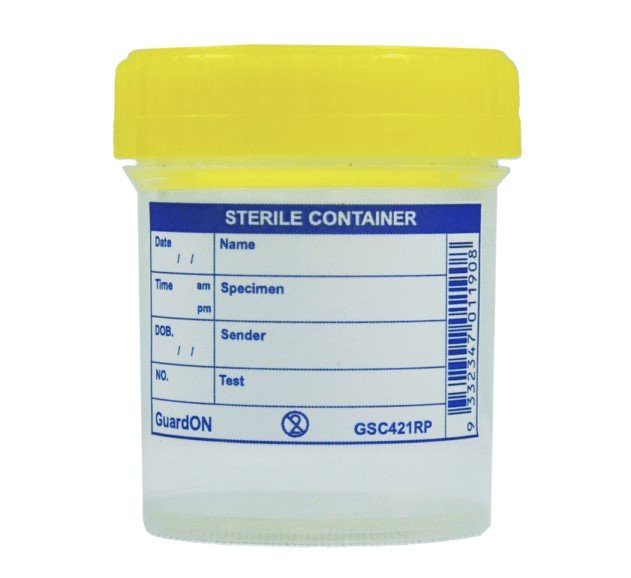 MUN GLOBAL SC70 Specimen Container Plastic Sterile Labelled 70mL