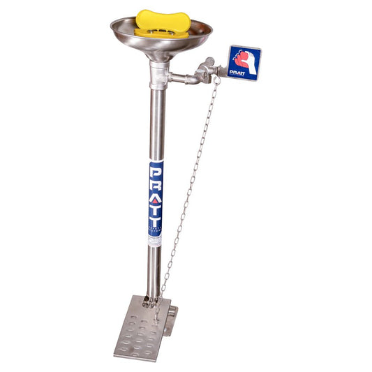 Pratt Safety Pedestal Mounted Eye & Face Wash, With Bowl & Foot Treadle