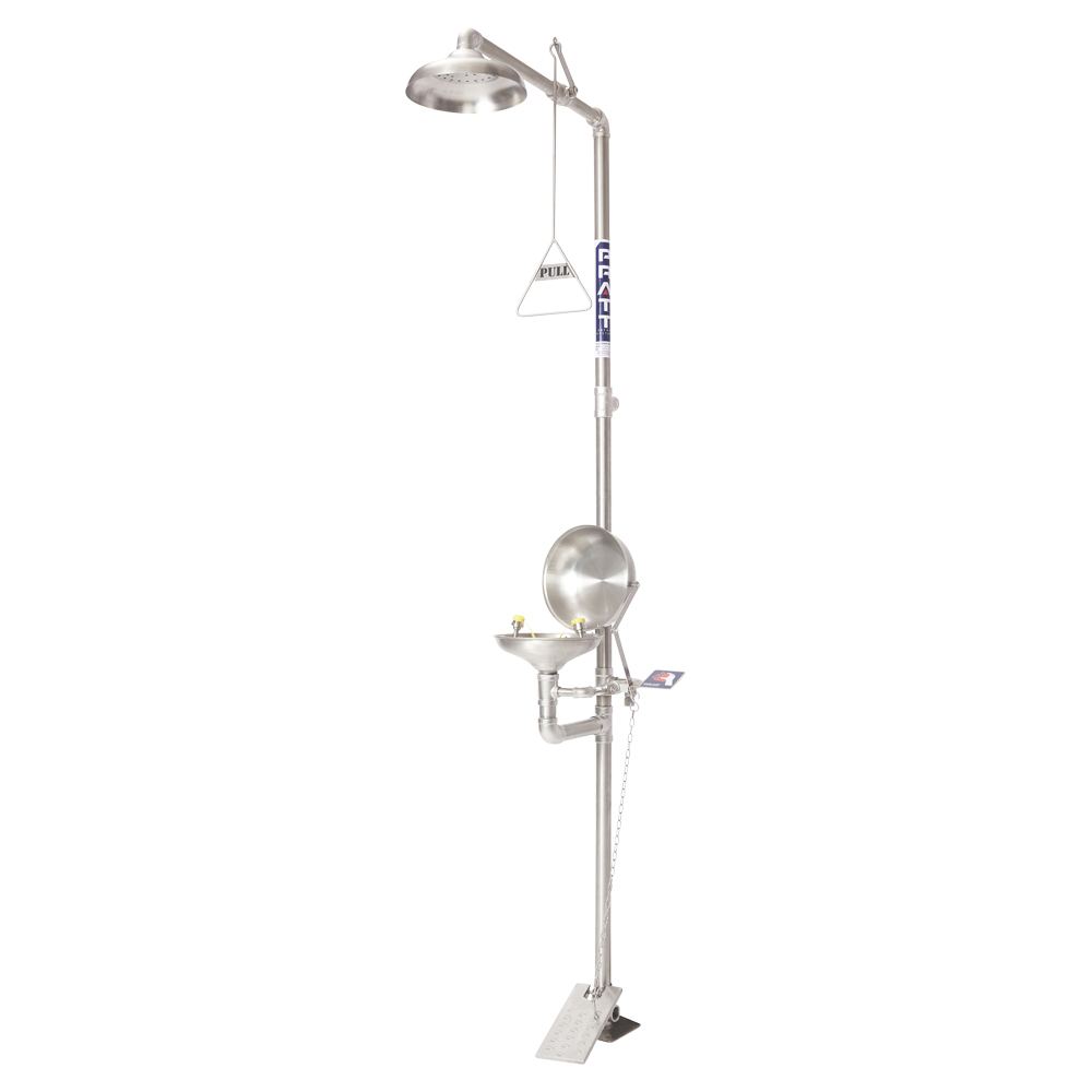 Pratt Safety Combination Shower With Eye Wash, With Bowl & Foot Treadle - Flip Top Lid