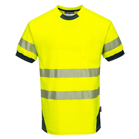 Portwest PW3 Hi-Vis T-Shirt S/S in Yellow/Navy