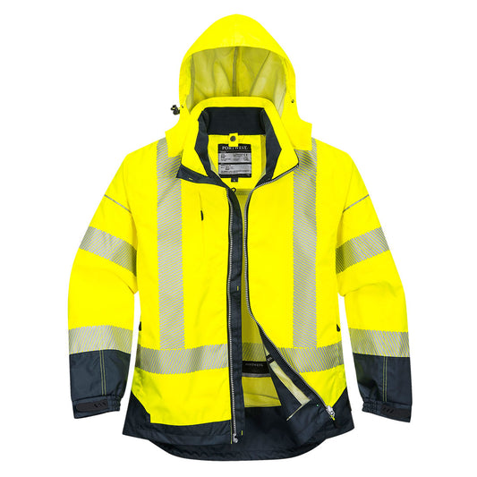 Portwest PW3 Hi-Vis Breathable Rain Jacket in Yellow/Navy