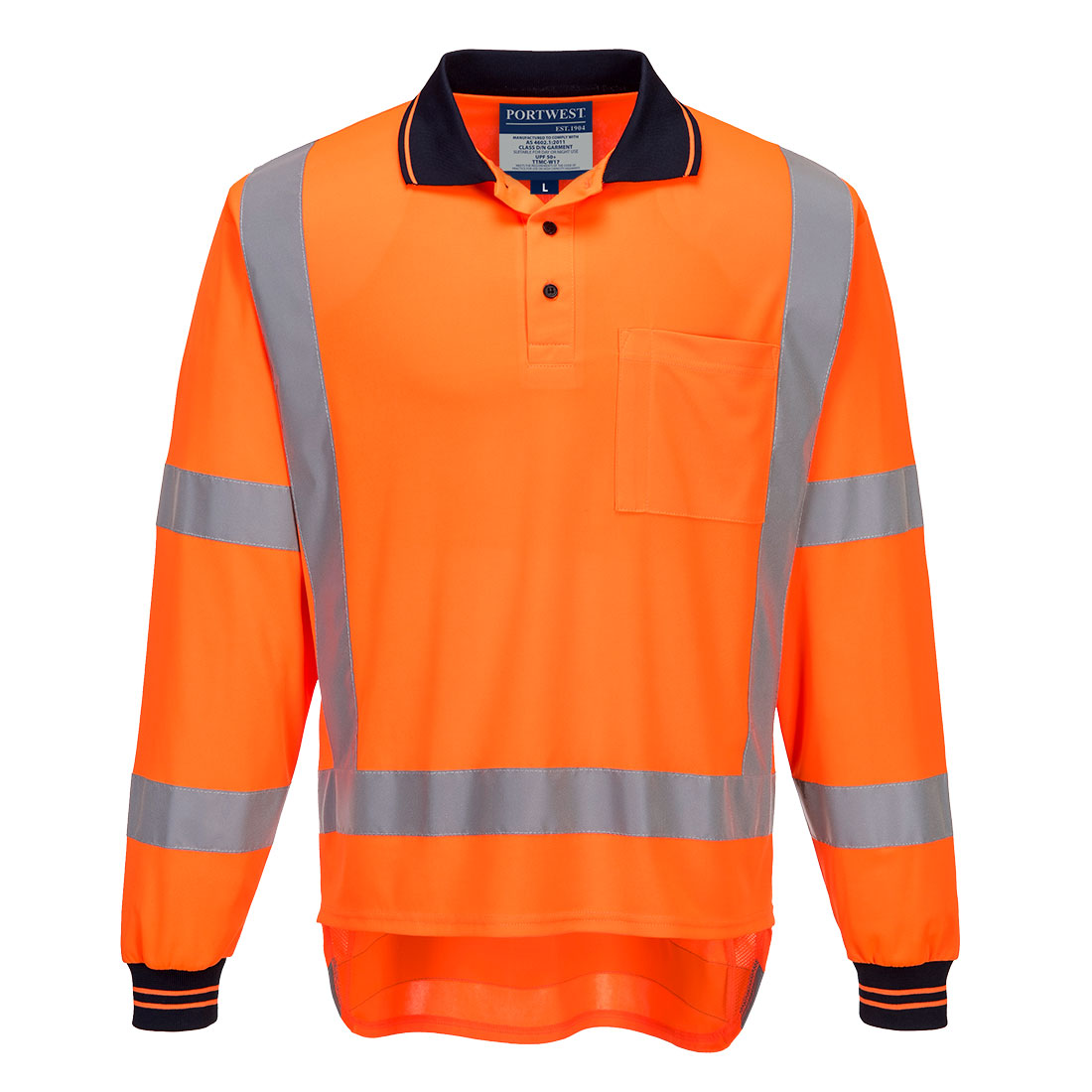 Portwest TTMC-W17 Hi-Vis X Back Polo Shirt L/S in Orange