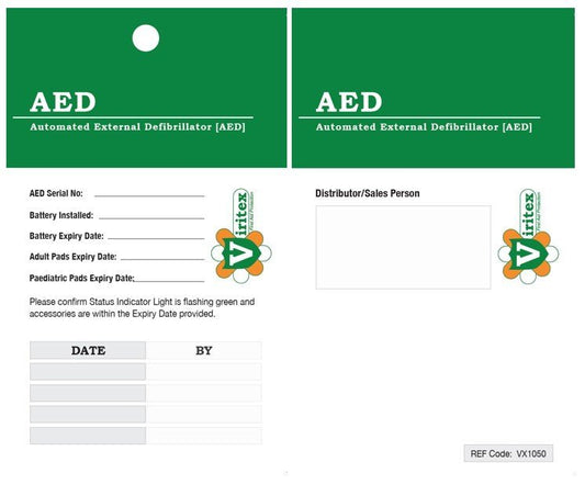 VIRITEX VX1060 AED Test and Inspection Service Record Tag