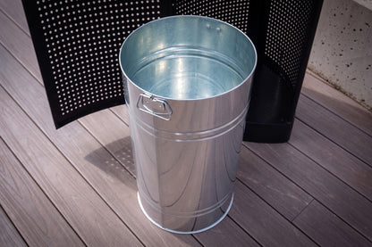 Outdoor Waste Bin - Rain Top 55lt - Powder Coated Black with Timber Slats