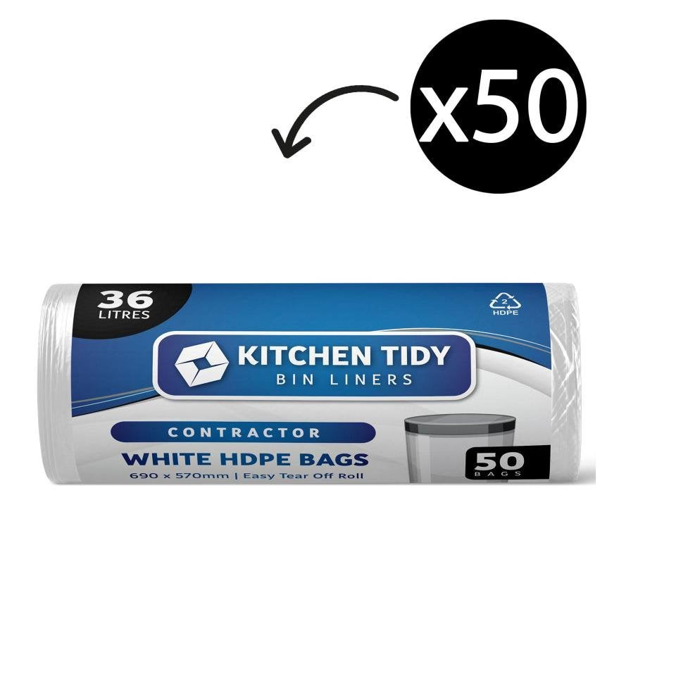 Max Global Products WH36LT Bag Kitchen Tidy White 36L Large 690 x 570mm Roll of 50