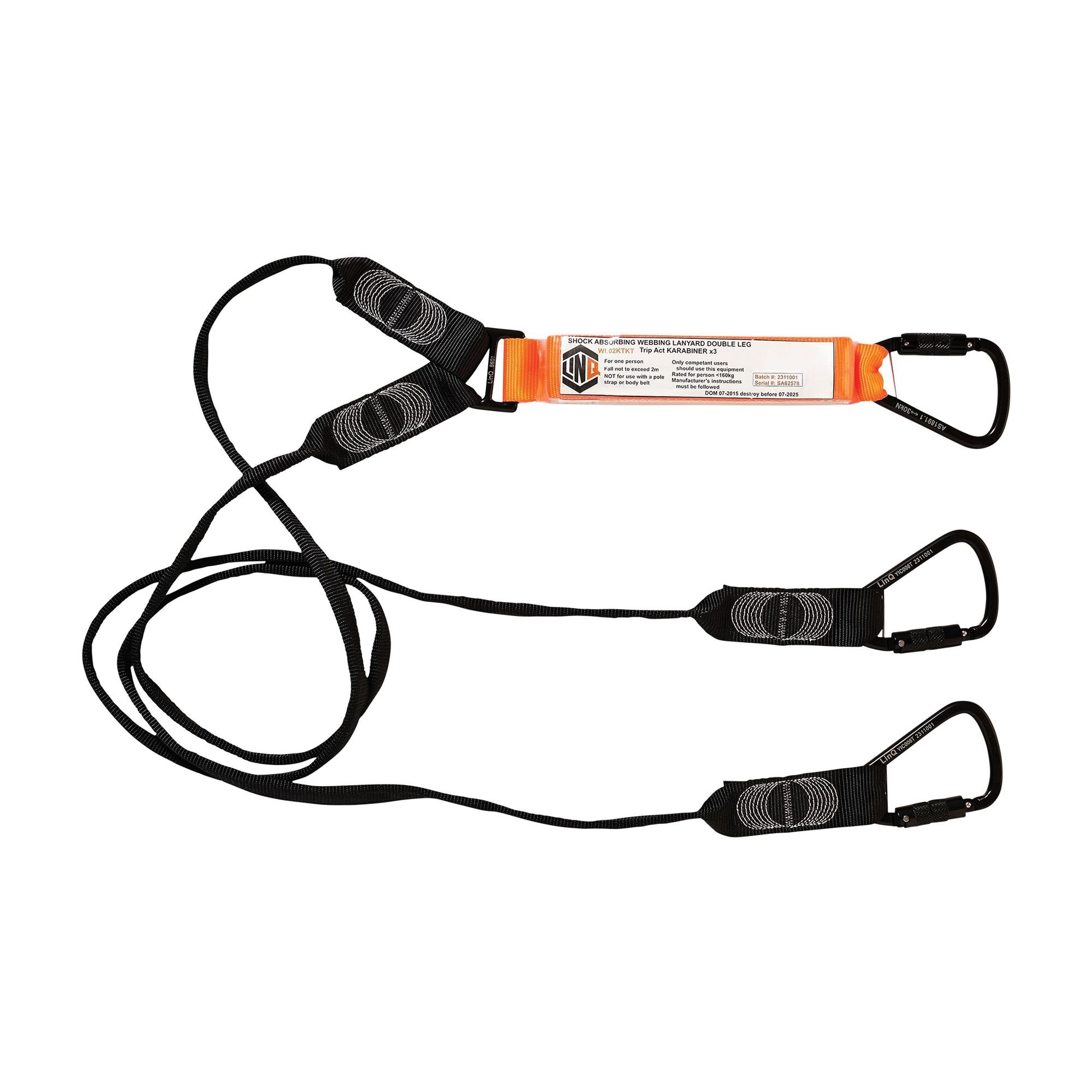 LINQ Height Safety Elite Double Leg Shock Absorbing Webbing Lanyard With 3 x KT