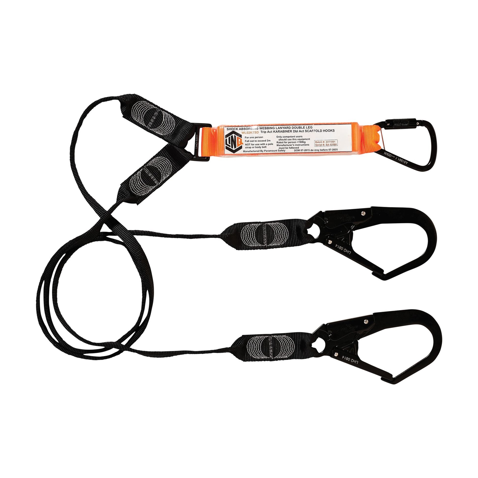 LINQ Height Safety Elite Double Leg Shock Absorbing Webbing Lanyard With Hardware KT & SD X3