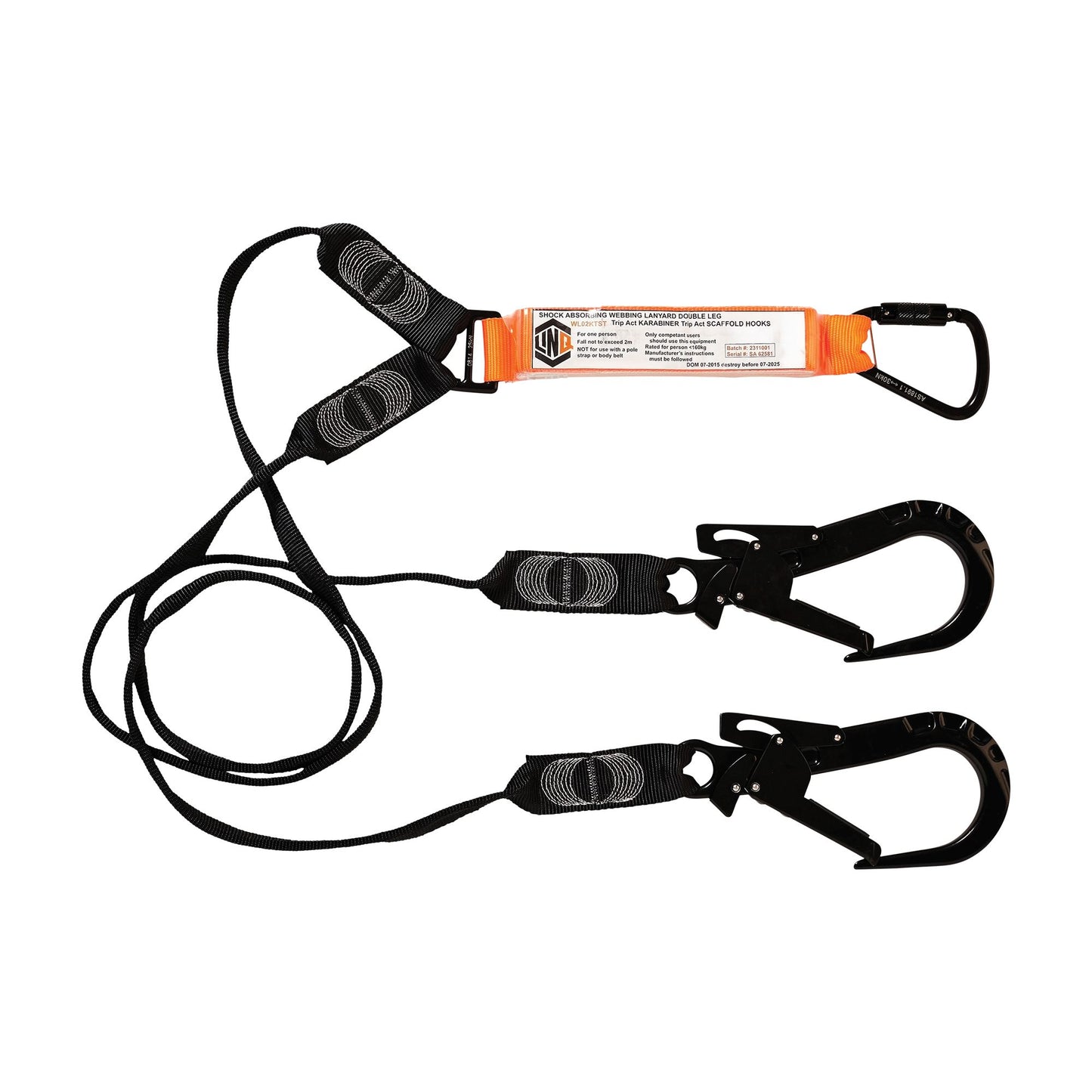 LINQ Height Safety Elite Double Leg Shock Absorbing Webbing Lanyard With Hardware KT & ST