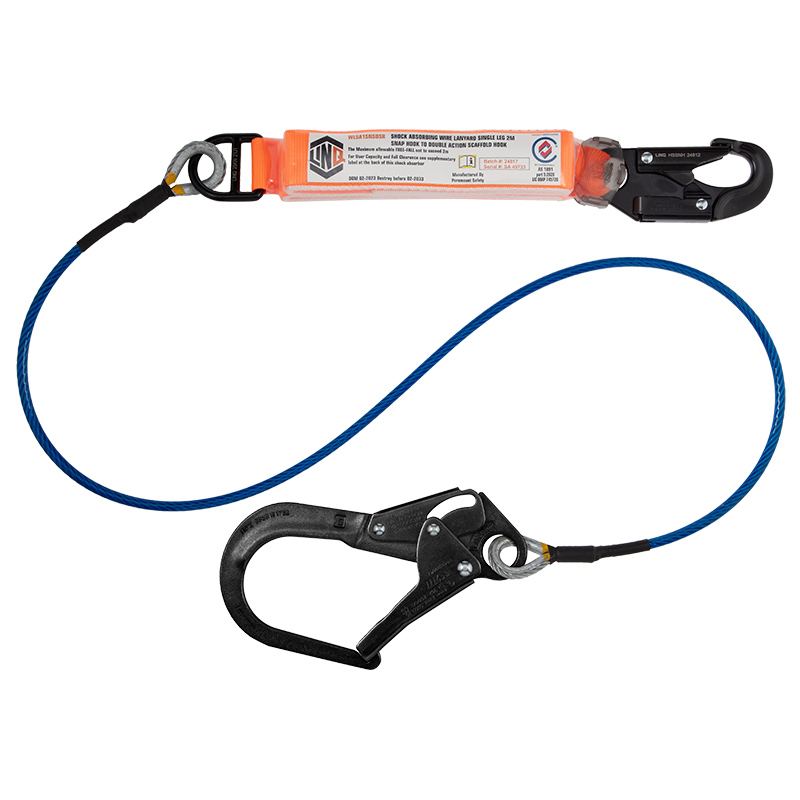 LINQ Height Safety Elite Single Leg Shock Absorbing 2M Wire Rope Lanyard With Hardware SN & SD