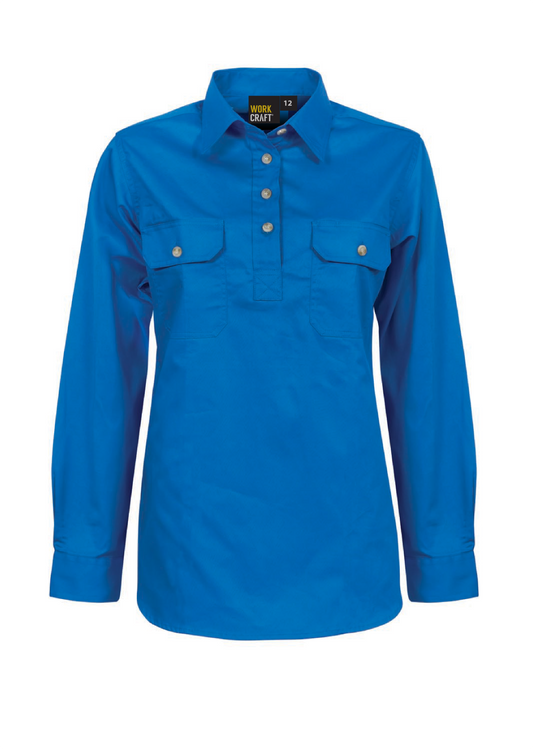 Workcraft WSL505 Ladies Lightweight Long Sleeve Closed Front Cotton Drill Shirt in Cobalt Blue