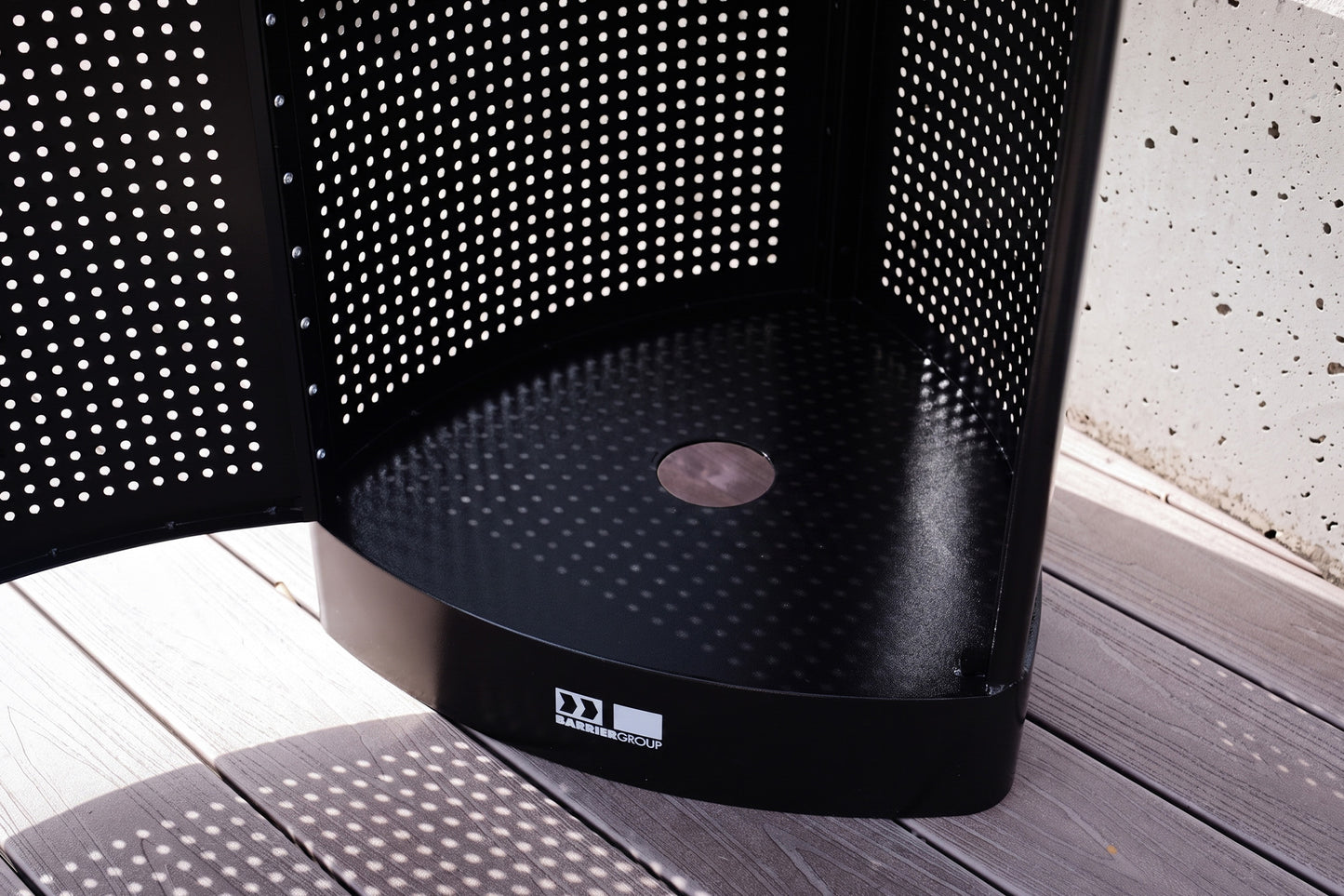 Outdoor Waste Bin - Rain Top 55lt - Powder Coated Black with Timber Slats