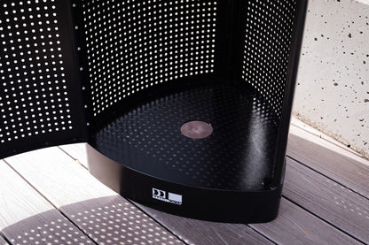 Outdoor Waste Bin - Rain Top 55lt - Powder Coated Black with Timber Slats