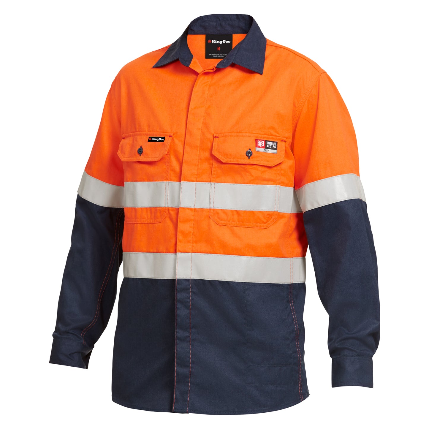 King Gee Y04350 ShieldTec FR Hi Vis 2 Tone Open Front Taped Shirt PPE2