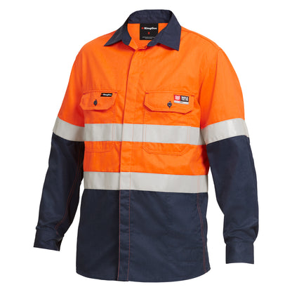 King Gee Y04350 ShieldTec FR Hi Vis 2 Tone Open Front Taped Shirt PPE2
