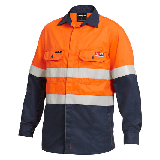 King Gee Y04350 ShieldTec FR Hi Vis 2 Tone Open Front Taped Shirt PPE2