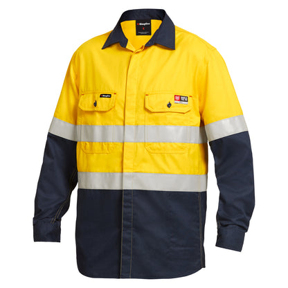 King Gee Y04350 ShieldTec FR Hi Vis 2 Tone Open Front Taped Shirt PPE2