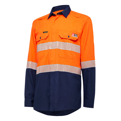 King Gee Y04370 ShieldTec LENZING FR Hi Vis 2Tone Open Front Taped Shirt PPE1