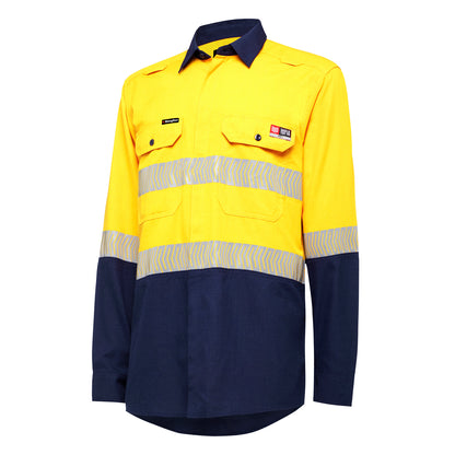 King Gee Y04370 ShieldTec LENZING FR Hi Vis 2Tone Open Front Taped Shirt PPE1