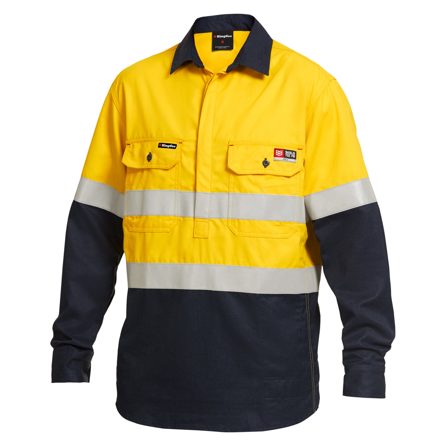 King Gee Y04550 ShieldTec FR Hi Vis 2 Tone Closed Front Taped Shirt PPE2