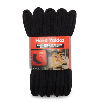 Hard Yakka Y20012 Core Cotton Rich Padded Quarter Crew Sock - 5 Pack