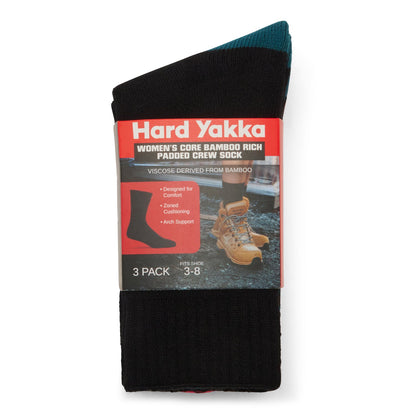 Hard Yakka Y20016 Women's Core Bamboo Rich Padded Crew Sock - 3 Pack