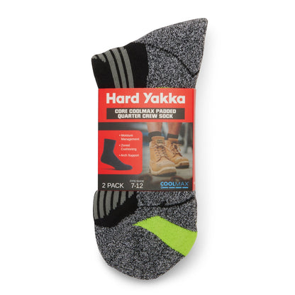Hard Yakka Y20017 Core Coolmax Padded Quarter Crew Sock - 2 Pack
