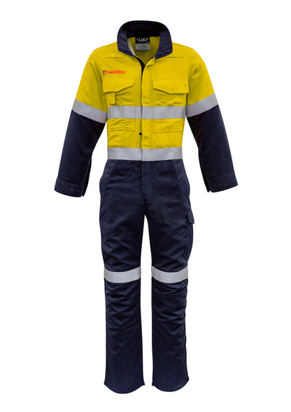 Syzmik Men's Orange Flame Overall - Hoop Taped - Yellow/Navy