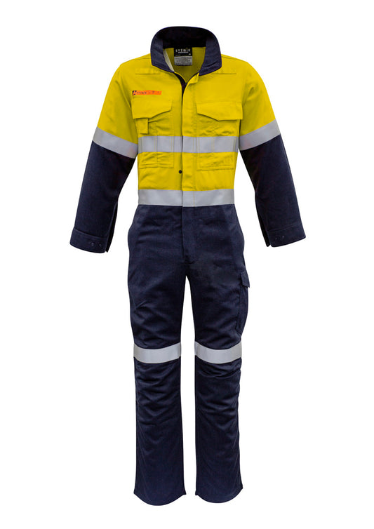 Syzmik Men's Orange Flame Overall - Hoop Taped - Yellow/Navy