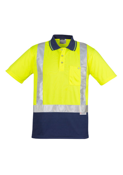 Syzmik Men's Hi Vis Spliced Short Sleeve Polo - Shoulder Taped - Yellow/Navy