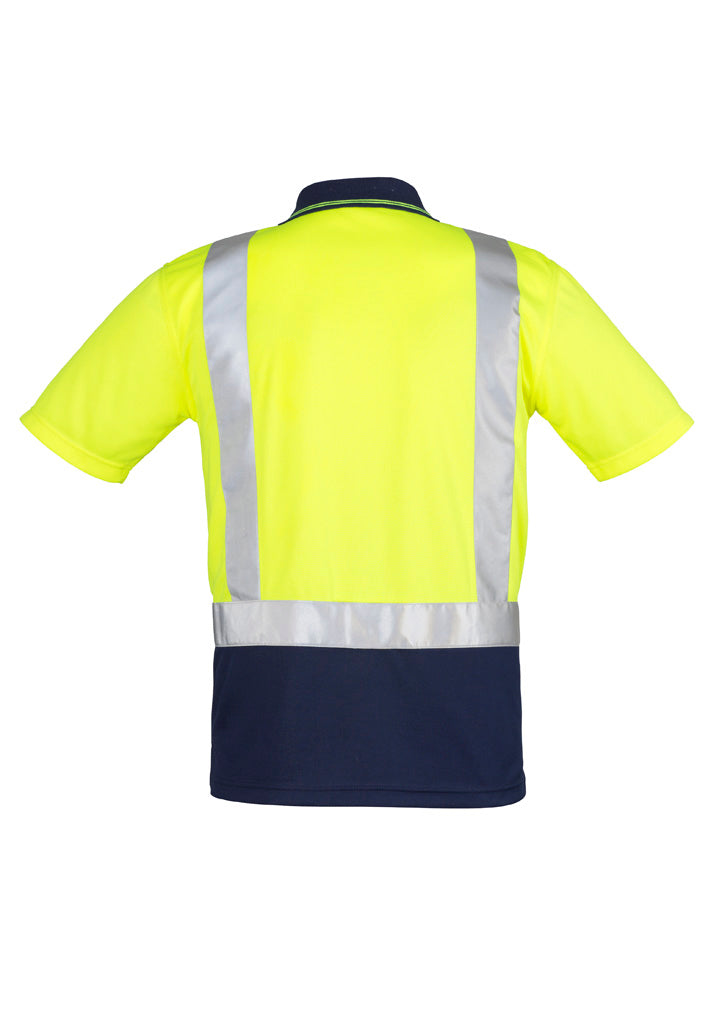 Syzmik Men's Hi Vis Spliced Short Sleeve Polo - Shoulder Taped - Yellow/Navy