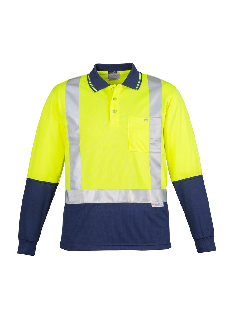 Syzmik Men's Hi Vis Spliced Long Sleeve Polo - Shoulder Taped - Yellow/Navy