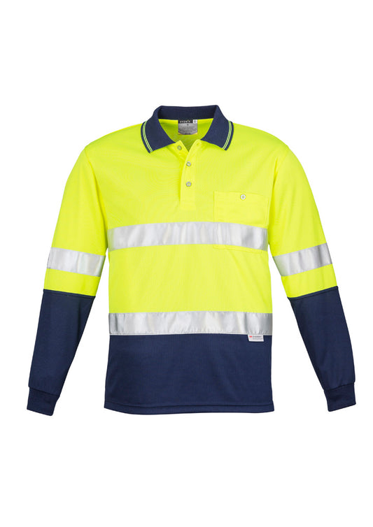 Syzmik Men's Hi Vis Spliced Long Sleeve Polo - Hoop Taped - Yellow/Navy