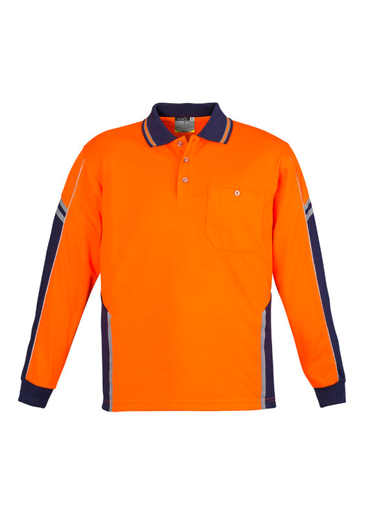 Syzmik Men's Hi Vis Squad Long Sleeve Polo - Orange/Navy