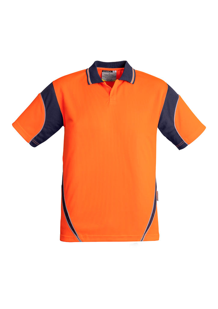 Syzmik Men's Hi Vis Aztec Short Sleeve Polo - Orange/Navy