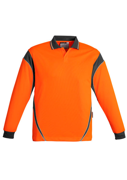 Syzmik Men's Hi Vis Aztec Long Sleeve Polo - Orange/Charcoal