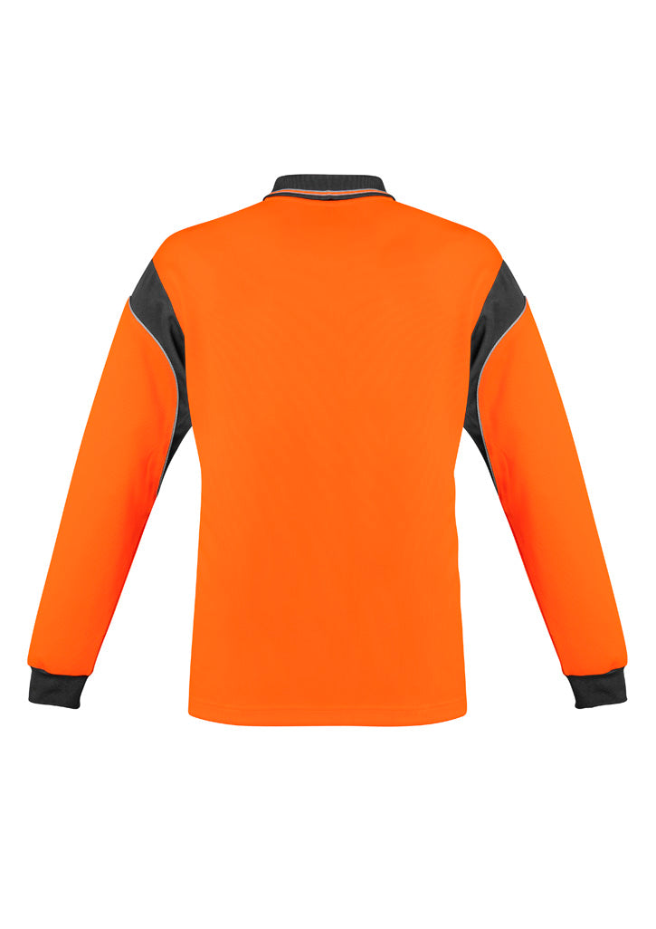 Syzmik Men's Hi Vis Aztec Long Sleeve Polo - Orange/Charcoal
