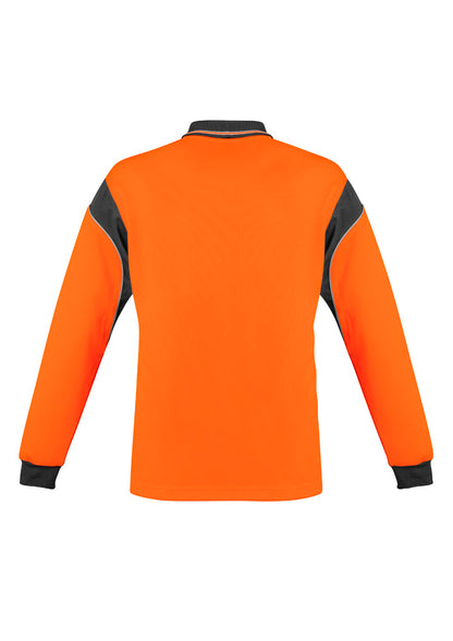 Syzmik Men's Hi Vis Aztec Long Sleeve Polo - Orange/Charcoal