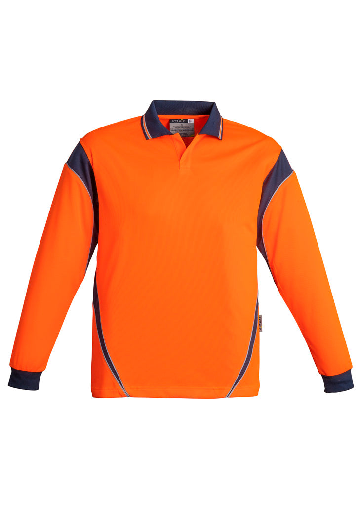 Syzmik Men's Hi Vis Aztec Long Sleeve Polo - Orange/Navy