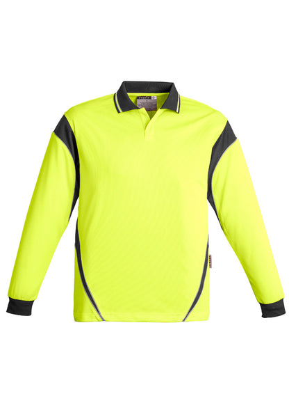 Syzmik Men's Hi Vis Aztec Long Sleeve Polo - Yellow/Charcoal
