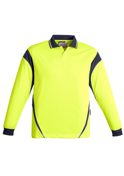 Syzmik Men's Hi Vis Aztec Long Sleeve Polo - Yellow/Navy