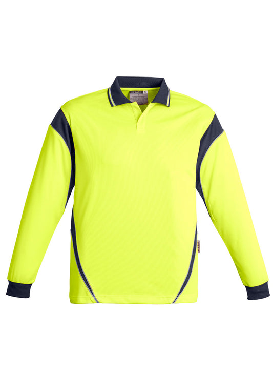 Syzmik Men's Hi Vis Aztec Long Sleeve Polo - Yellow/Navy