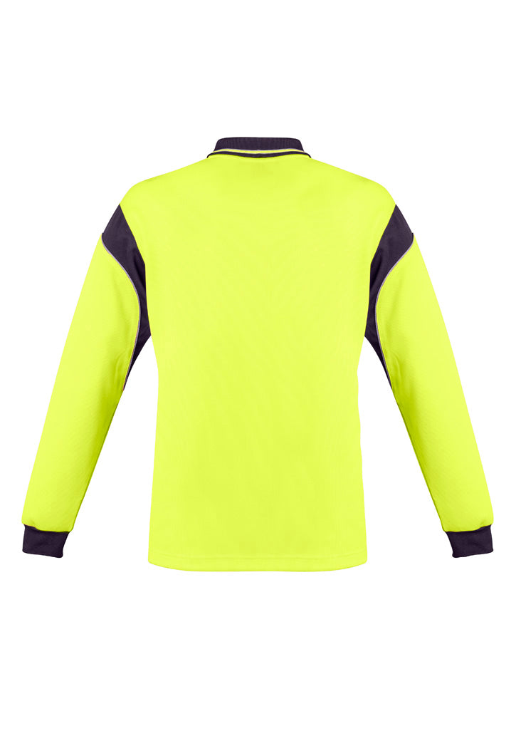Syzmik Men's Hi Vis Aztec Long Sleeve Polo - Yellow/Navy