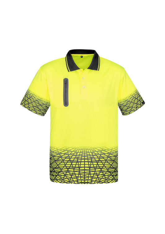 Syzmik Men's Hi Vis Tracks Short Sleeve Polo - Yellow/Charcoal