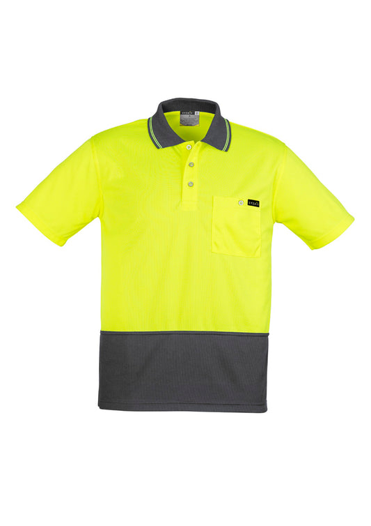 Syzmik Men's Hi Vis Comfort Back Short Sleeve Polo - Yellow/Charcoal