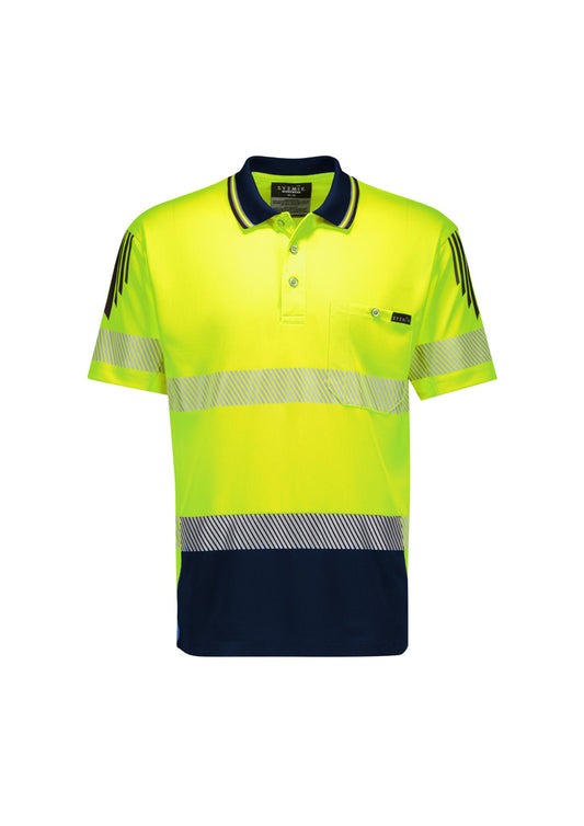 Syzmik Men's Hi Vis Flux Segmented Tape Short Sleeve Polo - Yellow/Navy