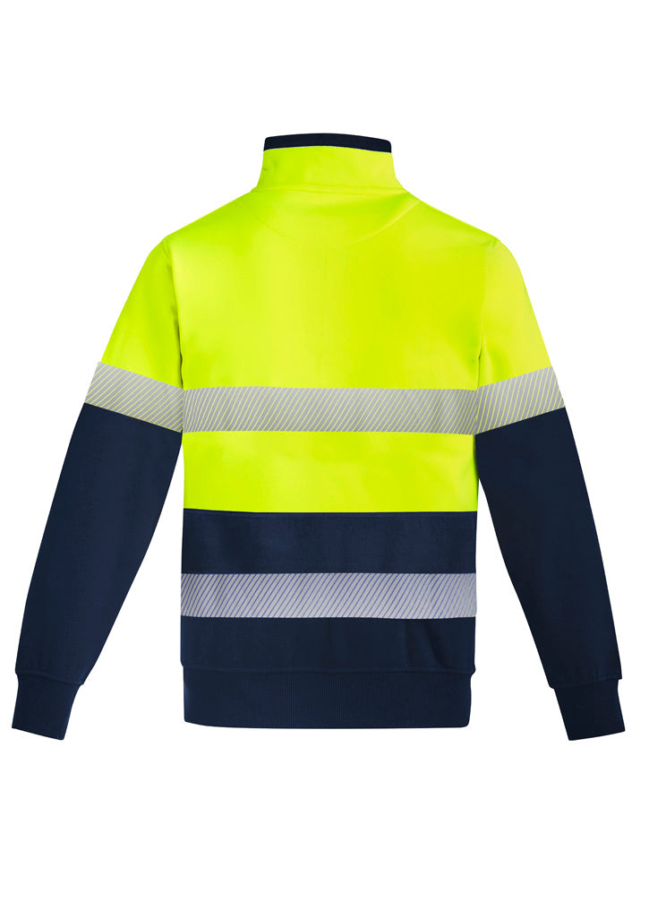 Syzmik Men's Orange Flame Hi Vis 1/4 Zip Brushed Fleece Pullover - Hoop Taped - Yellow/Navy