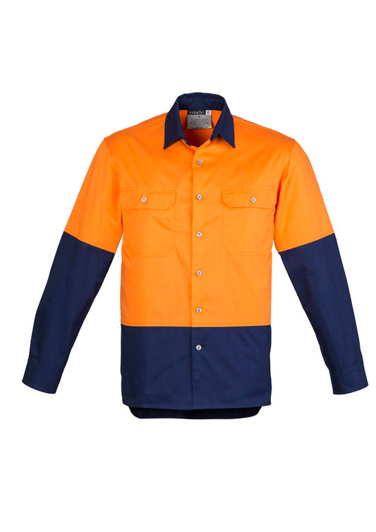 Syzmik Men's Industrial Long Sleeve Shirt - Orange/Navy