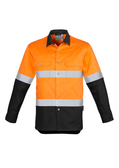 Syzmik Men's Industrial Long Sleeve Shirt - Hoop Taped - Orange/Black
