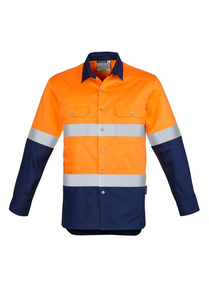 Syzmik Men's Industrial Long Sleeve Shirt - Hoop Taped - Orange/Navy